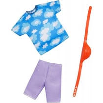 Mattel - hbv41 - habit ken - accessoire poupee - vetement - t-shirt bleu et short violet et sac banane