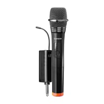 Lenco Microphone sans Fil pour Enceinte de Sonorisation Portée 15 m avec Récepteur Noir / Orange