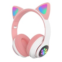 Casque Audio Bluetooth 5.0 Oreilles De Chat RGB Stéréo Avec Réduction De Bruit Rose YONIS