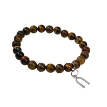 Bracelet Oeil de tigre Perles rondes 8 mm et Breloque Fer à cheval - Omsaé