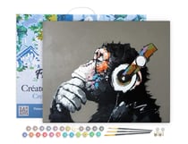 Peinture par Numéro Figured'Art avec Cadre - Singe casque audio - Kit de Loisir Créatif DIY Numéro d'Art Complet - 40x50cm toile tendue sur châssis