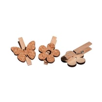 Pinces à linge bois x 6 - fleurs & papillons en liège
