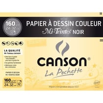 Papier dessin - 24x32 - Canson - Mi-teintes - Noir - 160g - 12 feuilles - Dessin