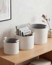 Lot de 3 paniers de Rangement Blanc Cassé en Cuir PU Fait Main avec Poignées Boîte d'Etagère Style Moderne Minimaliste