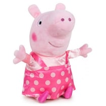 Peluche peppa pig tenue salopette a pois rose 31 cm - peluche licence peppa le cochon