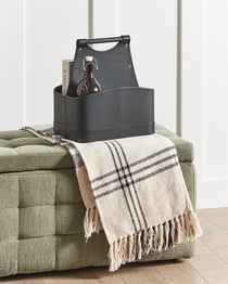 Panier de Rangement Gris Graphite en Cuir PU avec Poignées Fait Main Porte-Revues Deux Compartiments Design Style Rustique Traditionnel
