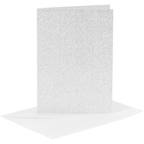 Cartes doubles et enveloppes - Paillettes argentées - 10,5 x 15 cm - 8 pcs