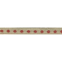 Bobine 25m galon marron Pois Rose en lin 11mm