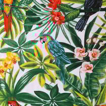 Tissu Toile de coton Grande Laize Exotique Multicolore sur fond Blanc