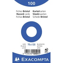 Fiches bristol - 7,5x12,5cm - Blanc - Uni - Non perforées - Lot de 100 - Papier épais - Exacompta