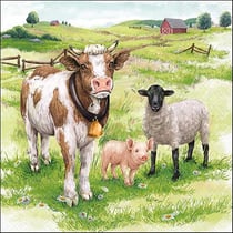 Lot de 4 serviettes en papier découpage collage 33 cm PRAIRIE VACHE MOUTON COCHON A 601