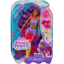 Poupee barbie mermaid power : sirene brooklyn cheveux violet et rose + oiseau + 3 accessoires - mattel - hhg53