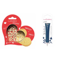 Kit pour biscuit en relief Coeur + Stylo au chocolat bleu nuit