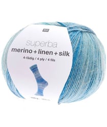 Laine à chaussette Superba Merino + Linen + Silk 4 fils - 100 gr - Rico Design Bleu (004 - Swimmingpool)