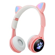 Casque Audio Lumineux Pliable Bluetooth Avec Oreilles Et Pattes De Chat Roses Rose YONIS
