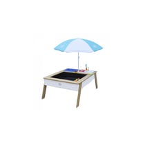 AXI Linda Table sable et eau avec Cuisine et evier Marron Blanc Parasol Bleu Blanc - Axi House