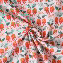 Tissu Coton imprimé Clara ruban de fête Orange sur fond Blanc cassé - Au mètre