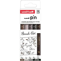 Pochette de 5 feutres - Dessin et écriture - Pointe pinceau - Uni-Ball - Uni Pin - Brush Art