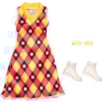 Mattel - hjt17 - habit barbie - accessoire poupee - robe rose a fleurs + lunette + chaussures - vetement poupee