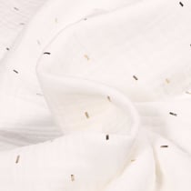 Tissu Double gaze Confettis rectangulaires dorés sur fond Blanc