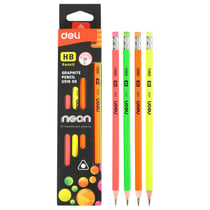 Lot de 12 crayons graphite HB DELI - Corps triangulaire - Couleurs néon assorties - Gomme