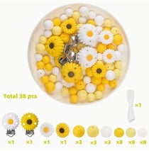 Lot de 38 perles en silicone assorties Attache tétine bracelet porte clefs MARGUERITTE JAUNE 8335