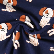 Tissu Sweat léger envers molletonné Oscar chiots Blancs sur fond Bleu marine