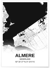 Affiche carte Almere - rectangle Noir et Blanc | A3 : 29,7x42cm