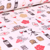 Tissu Coton enduit Arty Vignobles sur fond Blanc
