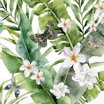 Lot de 4 serviettes en papier découpage collage 33 cm PAPILLON FEUILLAGE FLEUR BLANCHE