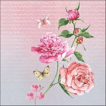 Lot de 4 serviettes en papier découpage collage 33 cm TIGE DE ROSES PAPILLONS F 821