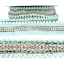 Bobine 10m Galon jacquard pompons Vert Nil 37mm