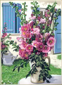 Canevas antique Le bouquet de roses trémières 45x60cm