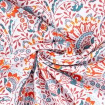 Tissu Coton imprimé Arty Lise fleurie rétro sur fond Blanc
