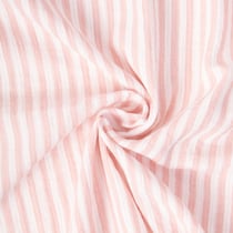 Tissu Double gaze de Coton Réversible Inès rayures Rose sur fond Blanc cassé