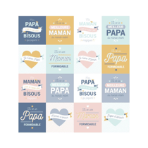 3 Planches de stickers étiquettes papa/maman - ARTEMIO