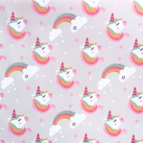 Tissu Imperméable déperlant Lilyane Licorne sur fond Bleu gris