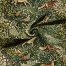 Tissu Jacquard Gobelin Polycoton Animaux sur fond Vert
