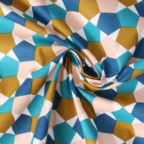 Tissu Popeline de Coton Nora cubes imbriqués Bleus sur fond Blanc