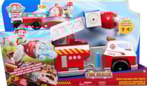 Pat patrouille marcus + grand camion de pompier 51 cm avec effet sonore et lumineux et grand échelle + chien marcus + véhicule - paw patrol - spin master