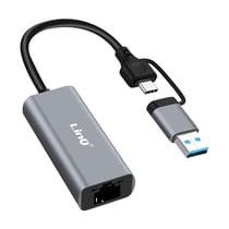 LinQ Adaptateur Ethernet RJ45 1Gbps vers USB-C Et USB Plug And Play Noir