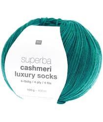 Pelote de Laine à Chaussettes Superba Cashmeri Luxury Socks 4 fils - 100g - Rico Design : Douceur et Luxe pour Vos Pieds Vert (018 - turquoise)