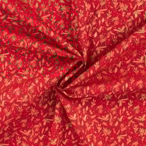 Tissu Coton imprimé motifs de Noël dorés sur fond Rouge