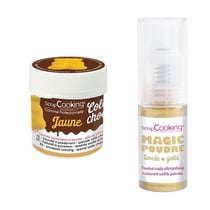 Colorant alimentaire liposoluble Color'choco 5 g jaune + Poudre alimentaire irisée dorée