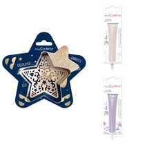 Kit pour biscuit en relief Étoile + 2 Stylos au chocolat blanc et lilas