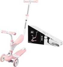 HyperMotion Trottinette Enfant Évolutive 50 KG Max Modulable 5 en 1 Draisienne Vélo Poussoir Siège Amovible Repose-pieds Selle Volant Réglable Rose