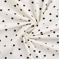Tissu Jersey Coton Bord côte Coeurs noirs sur fond Ecru