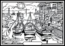 Tableau velours a colorier Port de pêche Sericolor