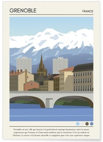 Affiche ville Grenoble Vintage | A3 : 29,7x42cm