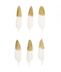 Plumes blanches fantaisies dorées ou argentées 8 cm X 6 pièces - Rico Design Or